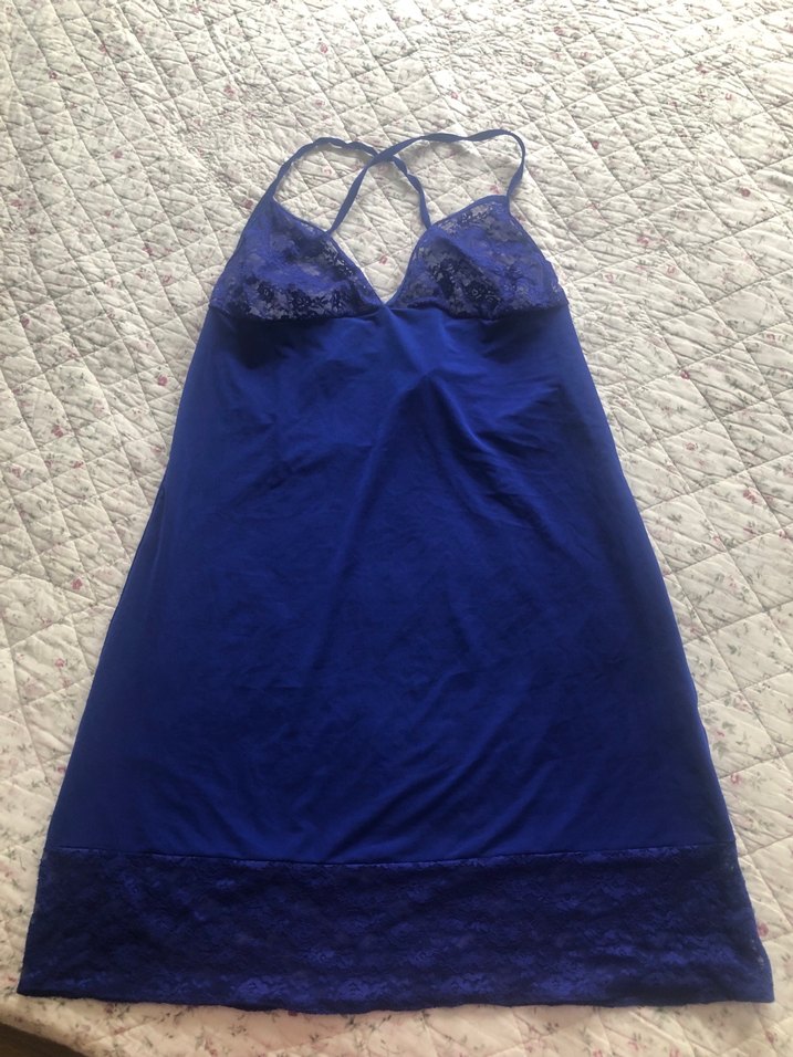 Lacivert İnce Askılı Midi Kadın Gecelik - Görsel 2