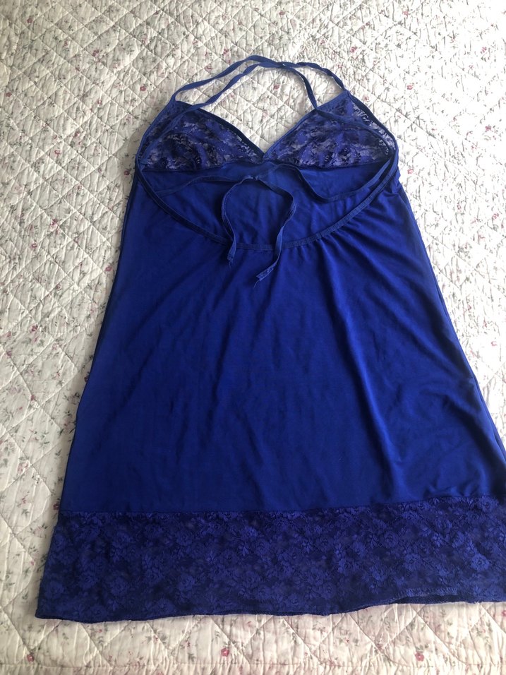 Lacivert İnce Askılı Midi Kadın Gecelik - Görsel 5