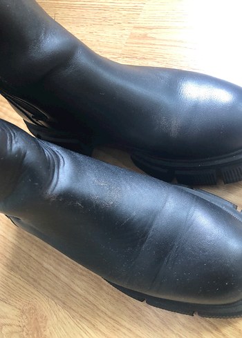 Zara Siyah Deri Platform Topuklu Goth Bot