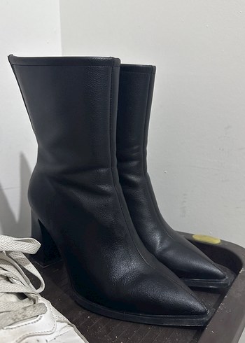 Siyah Deri Stiletto Topuklu Kadın Bot - Görsel 6