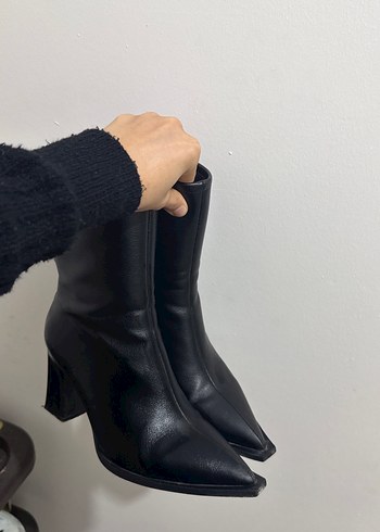 Siyah Deri Stiletto Topuklu Kadın Bot - Görsel 2