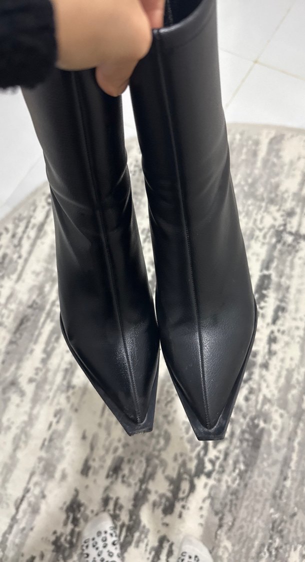 Siyah Deri Stiletto Topuklu Kadın Bot - Görsel 4