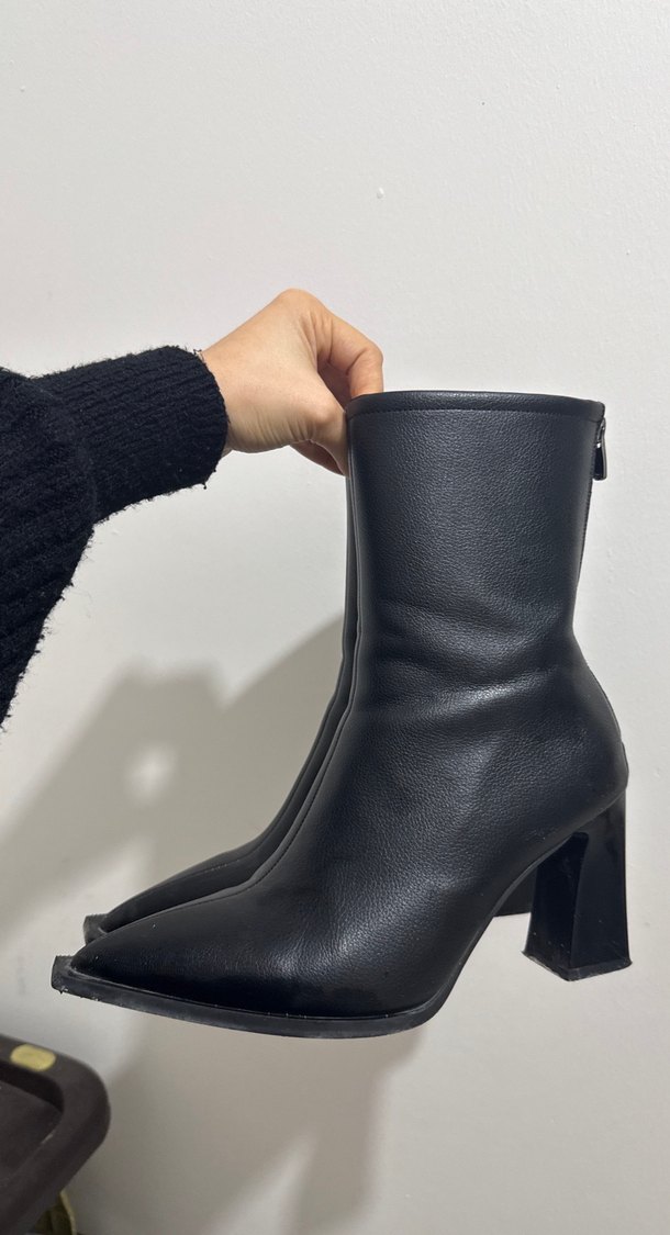 Siyah Deri Stiletto Topuklu Kadın Bot - Görsel 3