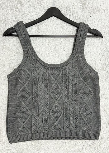 Gri Örgü Kolsuz Kadın Süveter - Görsel 2