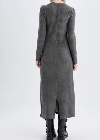 Uzun Kollu Gri Kadın Elbise - Görsel 4