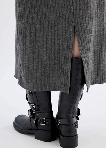 Uzun Kollu Gri Kadın Elbise - Görsel 3