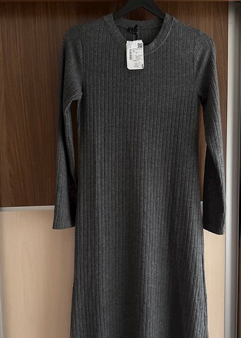 Uzun Kollu Gri Kadın Elbise - Görsel 5