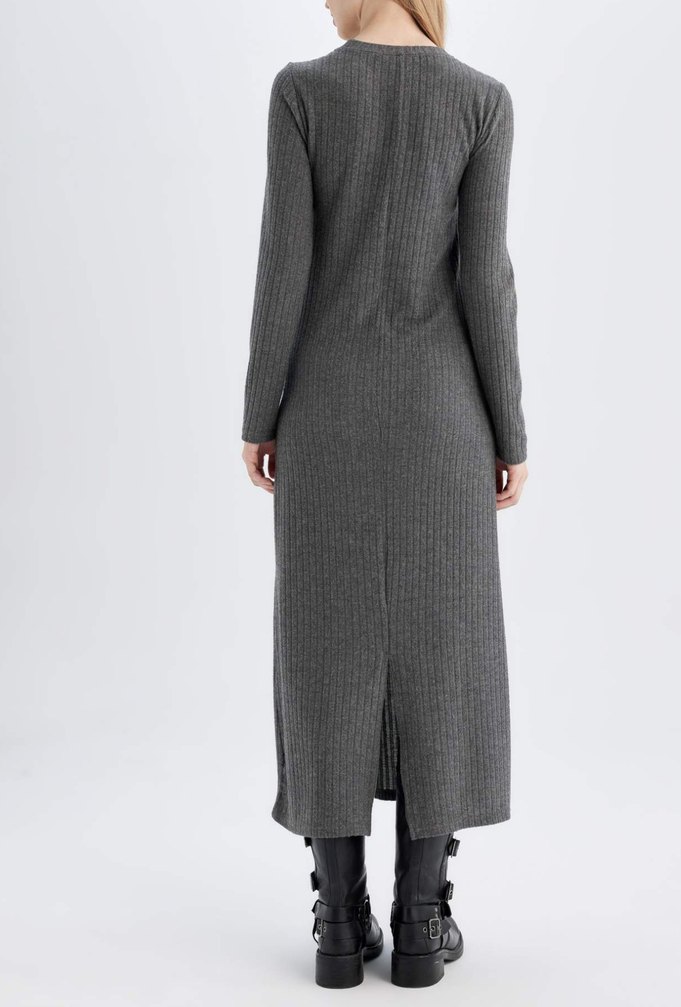 Uzun Kollu Gri Kadın Elbise - Görsel 4