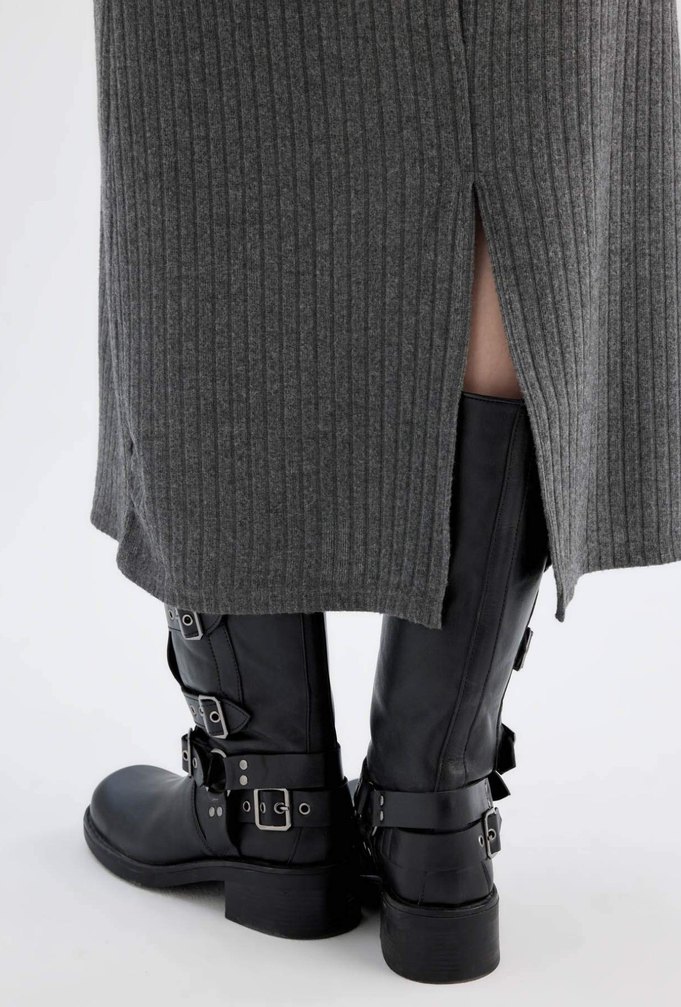 Uzun Kollu Gri Kadın Elbise - Görsel 3