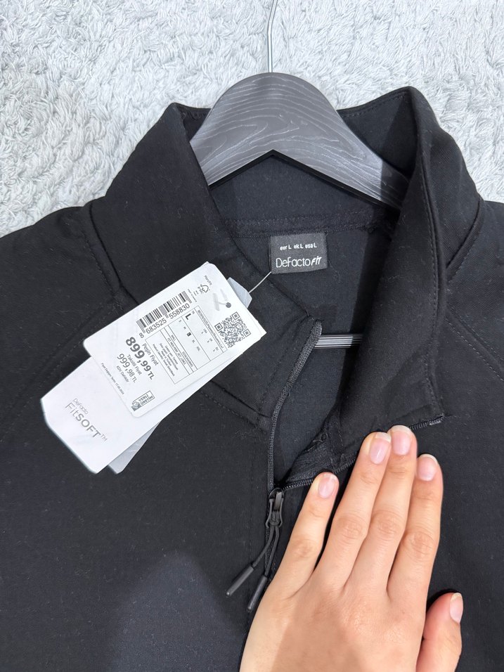 Erkek Siyah Yarım Fermuarlı Yüksek Yaka Sweatshirt - Görsel 5