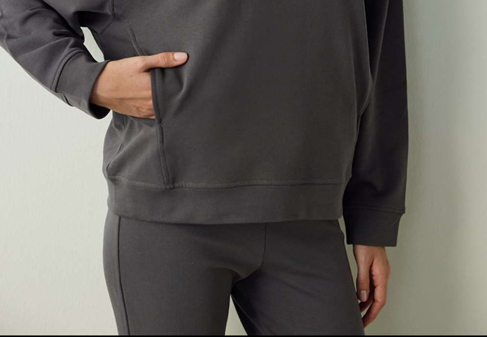 Gri Kadın Salaş Sweatshirt Eşofman Takım - Görsel 2