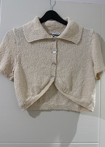 Bej Düğmeli Kısa Kollu Kadın Bluz - Görsel 6