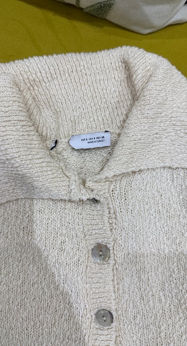 Bej Düğmeli Kısa Kollu Kadın Bluz - Görsel 5