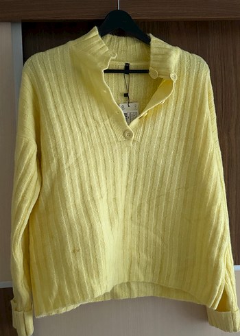 Sarı Düğmeli Pamuklu Kadın Kazak - Görsel 5