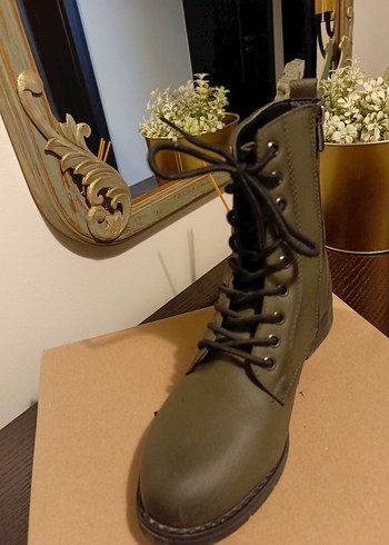 Deichmann Deichmann,Kadın Haki Deri Kamuflaj Dolgu Topuklu Bot
