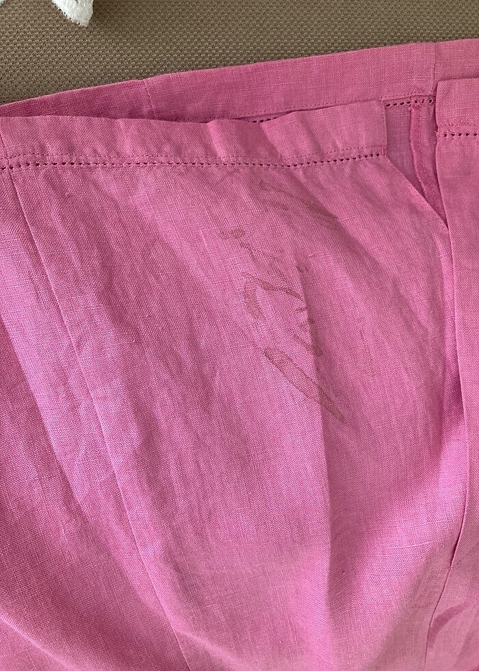 Pembe keten elbise - Görsel 4