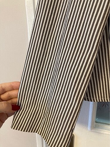 Çizgili crop blazer ceket - Görsel 6