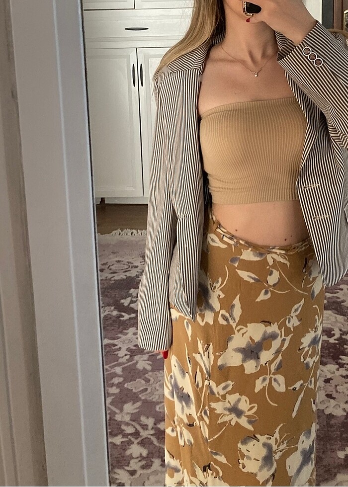 Çizgili crop blazer ceket - Görsel 2