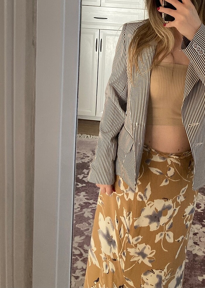 Çizgili crop blazer ceket - Görsel 3