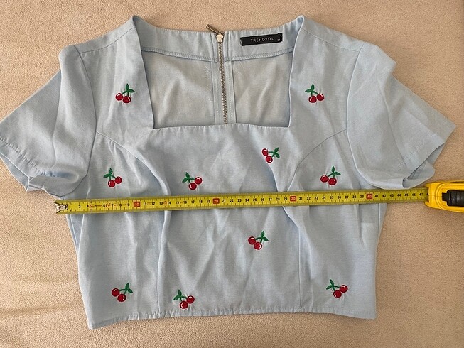 s Beden mavi Renk Kirazlı bluz crop
