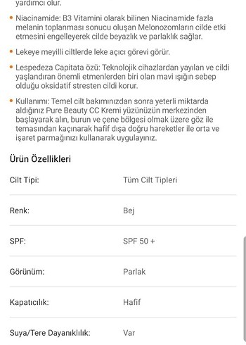 Pure Beauty CC Cream Orta Kapatıcı Bej - Görsel 2