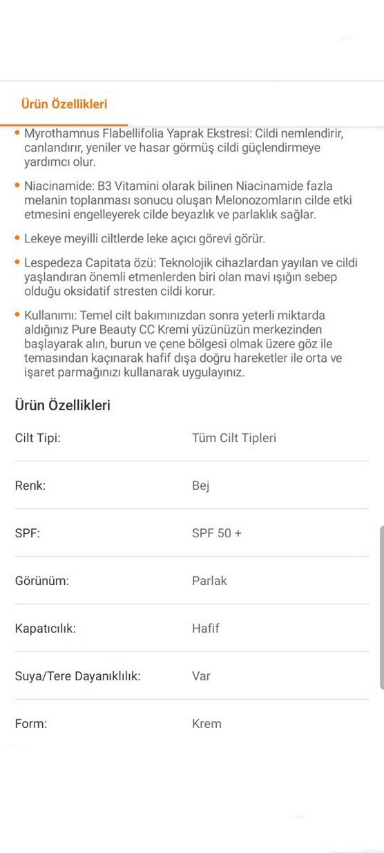 Pure Beauty CC Cream Orta Kapatıcı Bej - Görsel 2