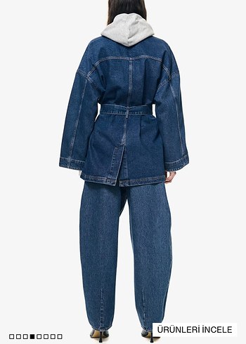 H&M Kadın Mavi Kot Ceket, Kuşaklı, Salaş Kesim - Görsel 3