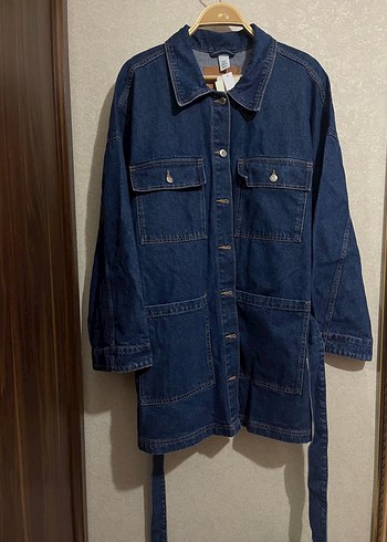 H&M Kadın Mavi Kot Ceket, Kuşaklı, Salaş Kesim - Görsel 8