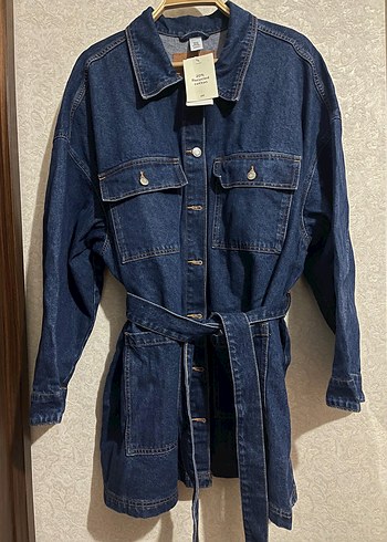 H&M Kadın Mavi Kot Ceket, Kuşaklı, Salaş Kesim - Görsel 4