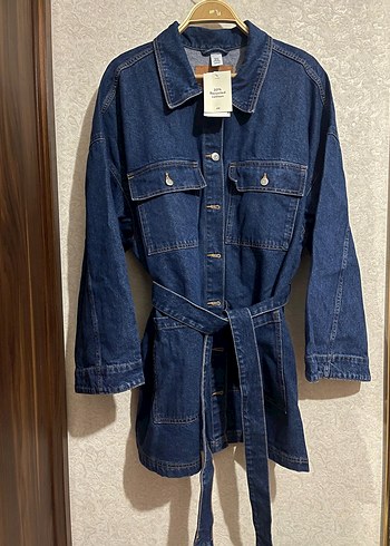 H&M Kadın Mavi Kot Ceket, Kuşaklı, Salaş Kesim - Görsel 6