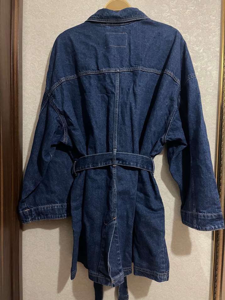 H&M Kadın Mavi Kot Ceket, Kuşaklı, Salaş Kesim - Görsel 5