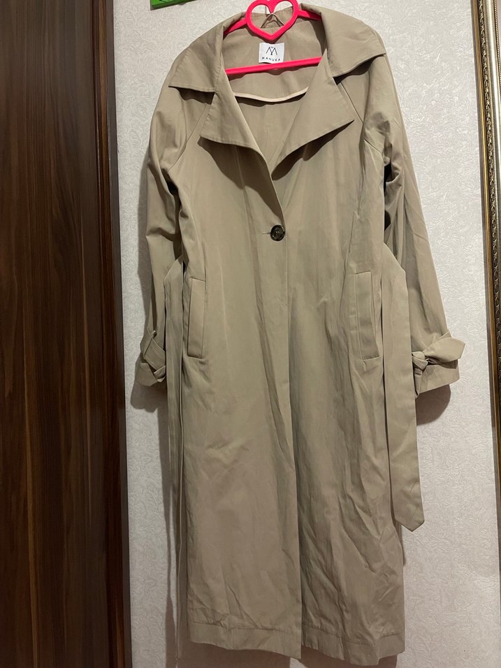 MANUKA Bej Uzun Kadın Kemerli Trençkot M-L - Görsel 4