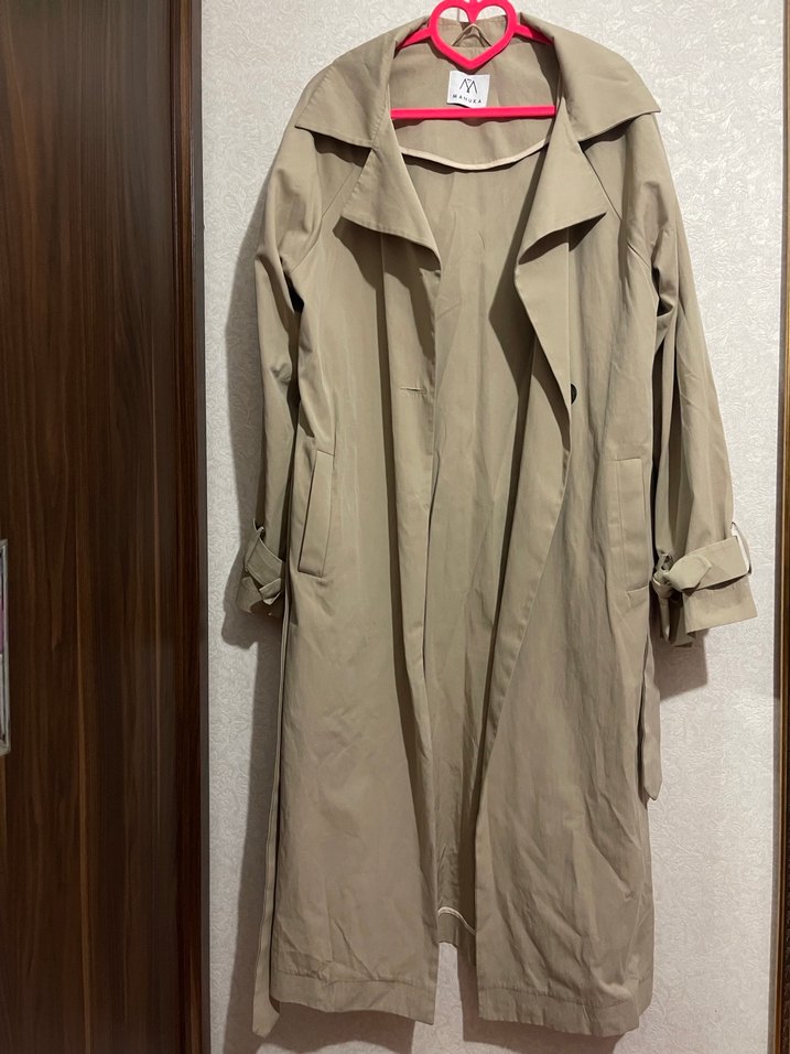 MANUKA Bej Uzun Kadın Kemerli Trençkot M-L - Görsel 3