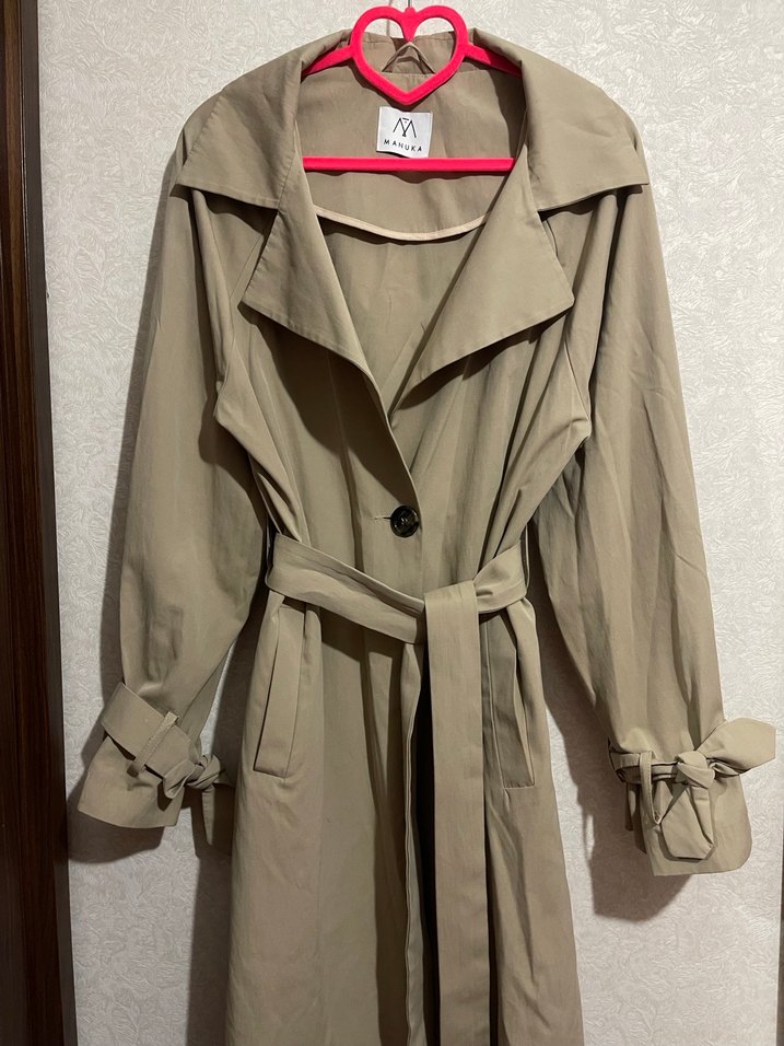MANUKA Bej Uzun Kadın Kemerli Trençkot M-L - Görsel 2