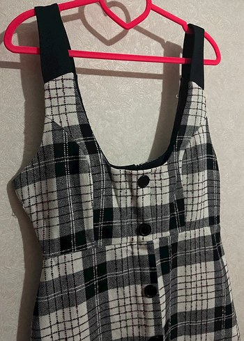 Ekose desenli mini jile elbise - Görsel 3