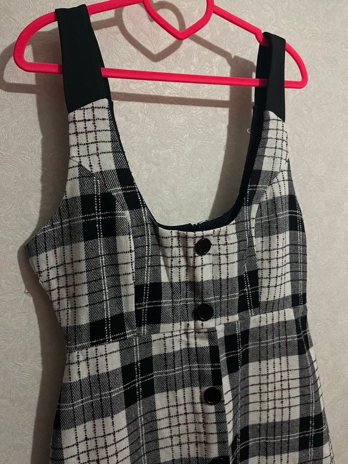 Ekose desenli mini jile elbise - Görsel 3