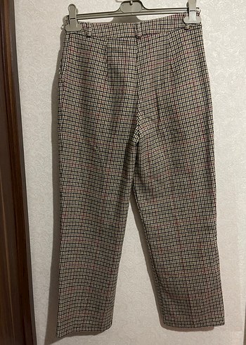 Kışlık Ekose Desenli kahverengi Kumaş Pantolon - Görsel 4