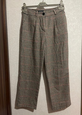 Kışlık Ekose Desenli kahverengi Kumaş Pantolon - Görsel 5