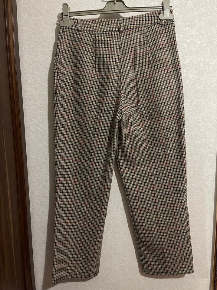 Kışlık Ekose Desenli kahverengi Kumaş Pantolon - Görsel 4