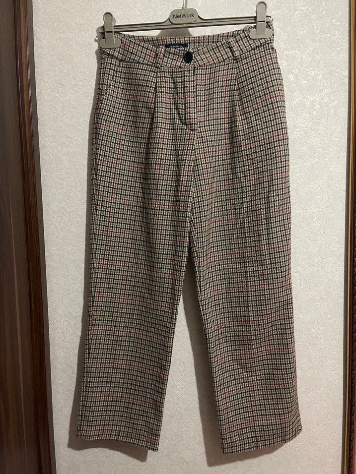 Kışlık Ekose Desenli kahverengi Kumaş Pantolon - Görsel 5