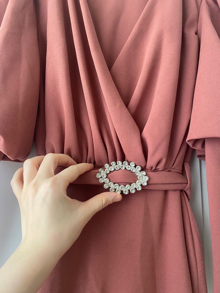 Taşlı Kemerli Uzun Kadın Elbise - Görsel 2