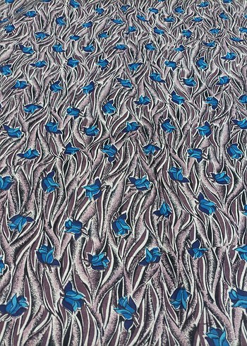 Koyu Mavi Çiçek Desenli kumaş - Görsel 2