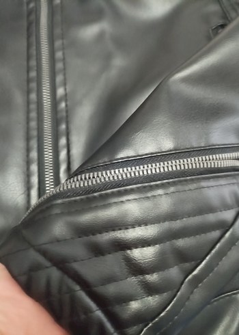 Siyah Parlak Deri Biker Ceket K - Görsel 4