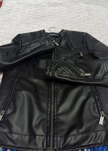 Siyah Parlak Deri Biker Ceket K - Görsel 2