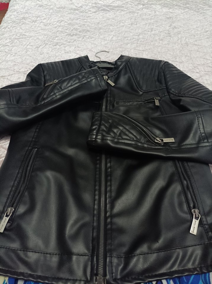 Siyah Parlak Deri Biker Ceket K - Görsel 2