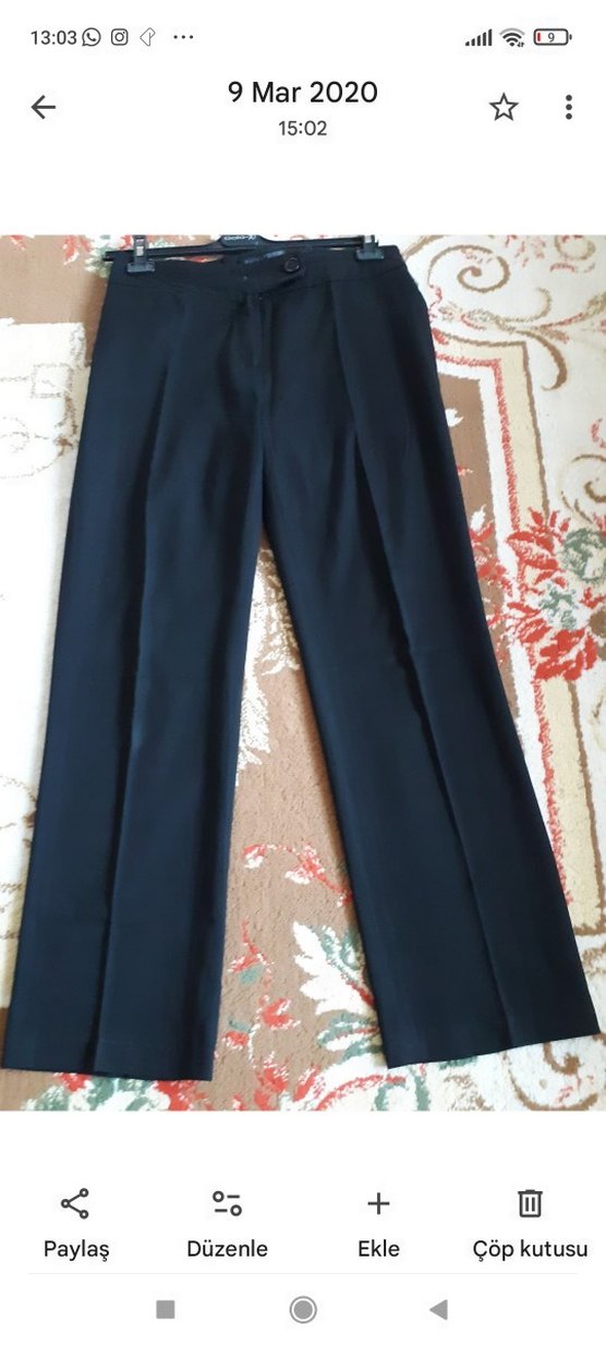 Siyah Pilili Kadın Kumaş Pantolon - Görsel 2