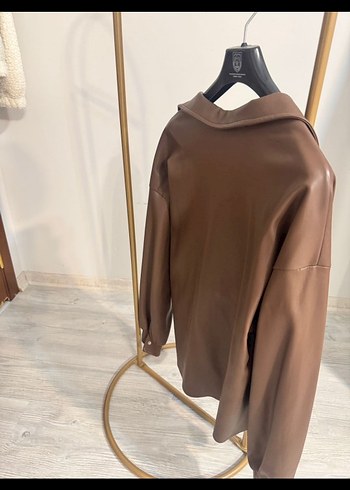 Düğmeli Kahverengi Kadın Deri Ceket - Görsel 4