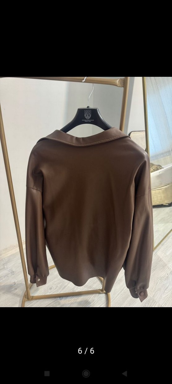 Düğmeli Kahverengi Kadın Deri Ceket - Görsel 5