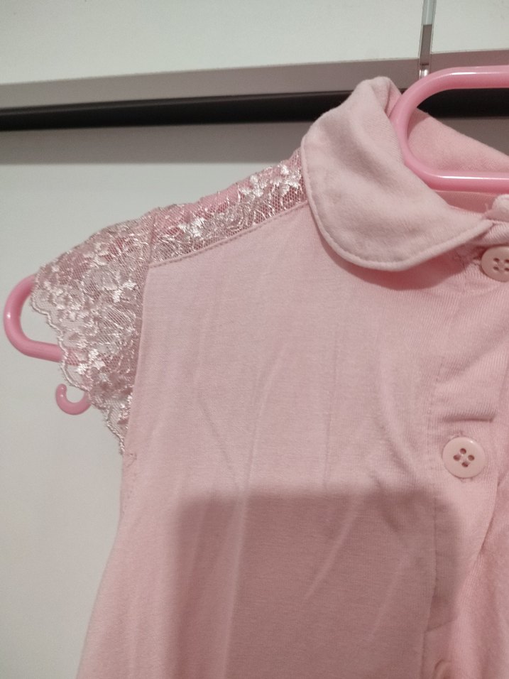 Kız Çocuk Pembe Düğmeli Kısa Kollu Gömlek - Görsel 3