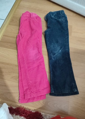 Kız Çocuk Pembe ve Koyu Mavi Bol Kesim Kot Pantolon